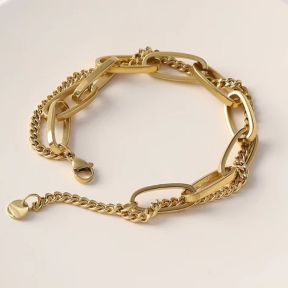 2ND Re-Stock❗️NEW 18k Gold Double Layered Chunky Bracelet - Picture 5 of 7